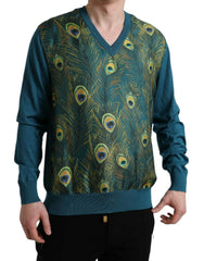 Dolce & Gabbana Green Peacock Feather Pullover Sweater - IT52 | XL - Sweaters