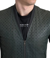 Dolce & Gabbana Green Perforated Leather Bomber Jacket - Bomber Jackets