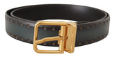 Dolce & Gabbana Green Perforated Leather Brass Metal Belt - 90 cm / 36 Inches - Belts