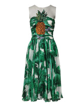 Dolce & Gabbana Green Pineapple Embellished BananaLeaf Dress - IT38|XS