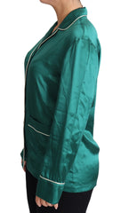 Dolce & Gabbana Green Pyjama Blouse Silk Lounge Sleepwear Top - IT36 | XS - Loungewear Tops