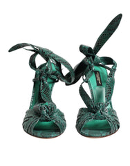 Dolce & Gabbana Green Python Leather Heels Sandals Shoes - Sandals