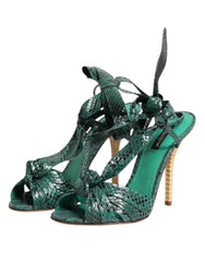 Dolce & Gabbana Green Python Leather Heels Sandals Shoes - Sandals