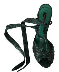 Dolce & Gabbana Green Python Strap Sandals Heels Shoes - Sandals