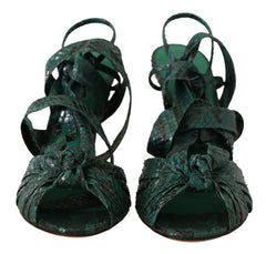 Dolce & Gabbana Green Python Strap Sandals Heels Shoes - Sandals