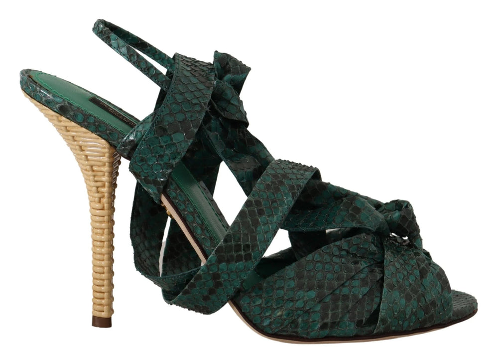 Dolce & Gabbana Green Python Strap Sandals Heels Shoes - Sandals
