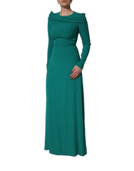 Dolce & Gabbana Green Round Neck Long Sleeves Gown Dress - IT40|S