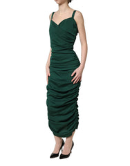 Dolce & Gabbana Green Ruched Sweetheart Bodycon Midi Dress - IT40|S