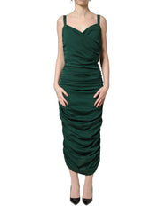 Dolce & Gabbana Green Ruched Sweetheart Bodycon Midi Dress - IT40|S