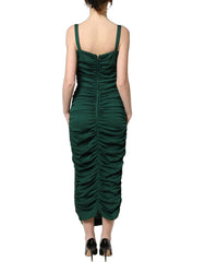 Dolce & Gabbana Green Ruched Sweetheart Bodycon Midi Dress - IT40|S