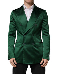 Dolce & Gabbana Green Satin Double Breasted Jacket Blazer - IT48 | M