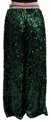 Dolce & Gabbana Green Sequin Trousers Queens Angel Pants - IT36 | XS - Trousers