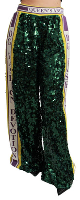 Dolce & Gabbana Green Sequin Trousers Queens Angel Pants - IT36 | XS - Trousers
