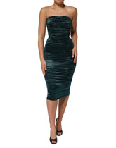 Dolce & Gabbana Green Silk Satin Fitted Strapless Dress - IT36|XXS - Dresses
