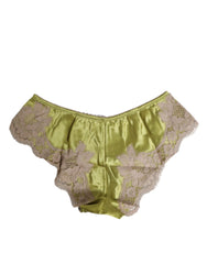 Dolce & Gabbana Green Silk Satin Lace Trim New Slip Underwear - Briefs