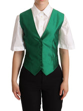 Dolce & Gabbana Green Silk Satin Sleeveless Waistcoat Vest - IT40|S - Vests
