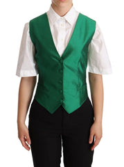 Dolce & Gabbana Green Silk Satin Sleeveless Waistcoat Vest - IT40|S - Vests