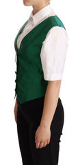 Dolce & Gabbana Green Silk Satin Sleeveless Waistcoat Vest - IT40|S - Vests