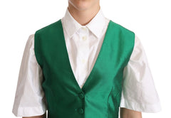 Dolce & Gabbana Green Silk Satin Sleeveless Waistcoat Vest - IT40|S - Vests