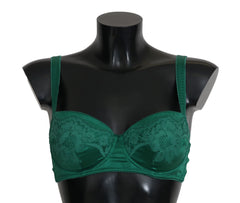 Dolce & Gabbana Green Silk Stretch Floral Lace Bra Underwear - Bras