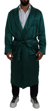 Dolce & Gabbana Green Silk Waist Belt Robe Sleepwear - IT46 | S - Robes