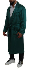 Dolce & Gabbana Green Silk Waist Belt Robe Sleepwear - IT46 | S - Robes