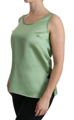 Dolce & Gabbana Green Sleeveless 100% Silk Top Tank Blouse - IT36 | XS - Tank Tops