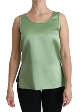 Dolce & Gabbana Green Sleeveless 100% Silk Top Tank Blouse - IT36 | XS - Tank Tops
