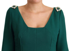 Dolce & Gabbana Green Stretch Crepe Crystal Midi Dress - IT44|L