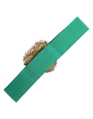Rear view of the Dolce & Gabbana green stretch belt highlighting the clean lines and seamless luxury construction.