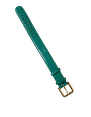Dolce & Gabbana Green Textured Leather Gold Tone Metal Buckle Neckband - Belts