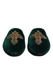 Dolce & Gabbana Green Velvet Cross Embellished Slippers Shoes - Flats