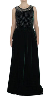 Dolce & Gabbana Green Velvet Crystal Long Maxi Dress - IT38|XS - Dresses
