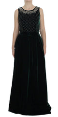 Dolce & Gabbana Green Velvet Crystal Long Maxi Dress - IT38|XS - Dresses