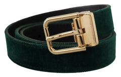 Dolce & Gabbana Green Velvet Leather Gold Metal Logo Belt - 85 cm / 34 Inches - Belts