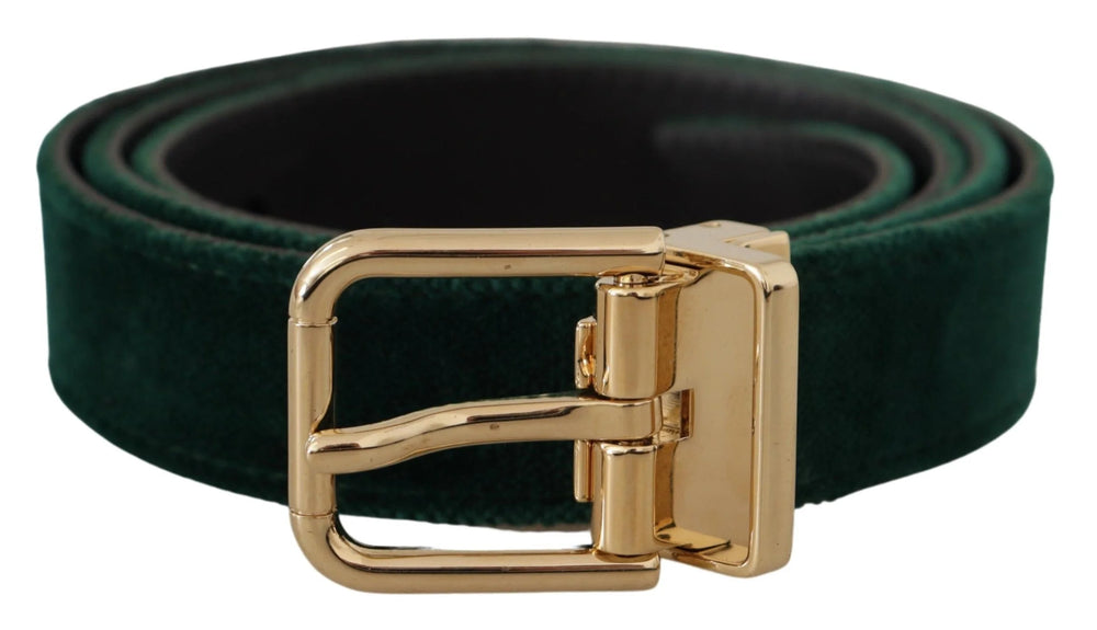 Dolce & Gabbana Green Velvet Leather Gold Metal Logo Belt - 85 cm / 34 Inches - Belts