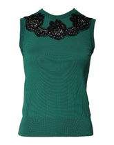 Dolce & Gabbana Green Wool Lace Detail Sleeveless Tank Top - IT36|XXS - Tank Tops