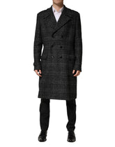 Dolce & Gabbana Grey Double Breasted Plaid Wool Coat Jacket - IT52 | XL