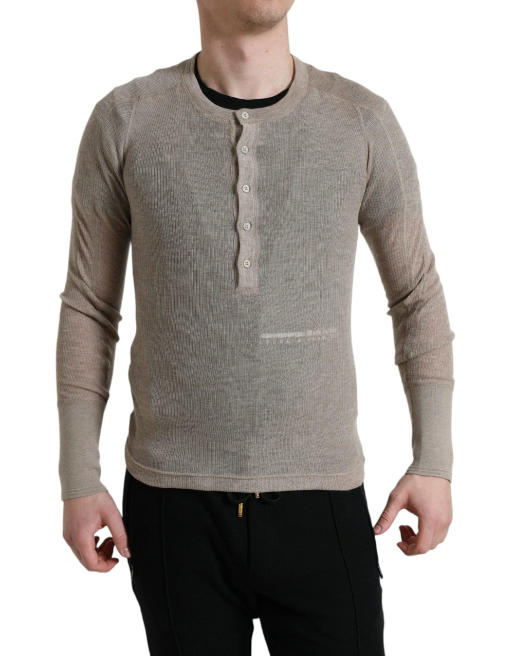 Dolce & Gabbana Henley Pullover Beige Cashmere Sweater - Sweaters