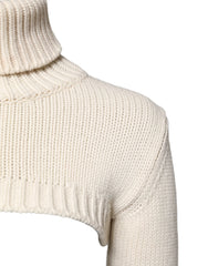Dolce & Gabbana Ivory Cashmere Turtleneck Cropped Top Sweater - IT40|S - Sweaters