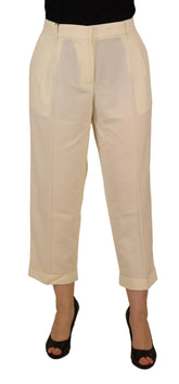 Dolce & Gabbana Ivory High Waist Cropped Folded Hem Trousers Pants - IT50 | XXL - Trousers