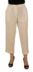 Dolce & Gabbana Ivory High Waist Cropped Folded Hem Trousers Pants - IT50 | XXL - Trousers
