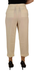 Dolce & Gabbana Ivory High Waist Cropped Folded Hem Trousers Pants - IT50 | XXL - Trousers