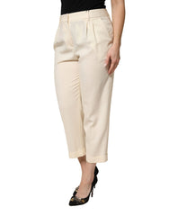 Dolce & Gabbana Ivory Wool Mid Waist Cropped Trouser Pants - IT42|M