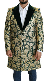 Dolce & Gabbana DOLCE & GABBANA Jacket SICILIA Green Gold Jacquard Long Coat - IT52 | XL - Overcoats