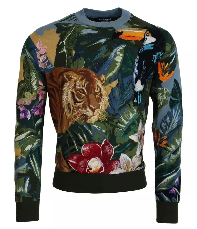 Dolce & Gabbana Jungle Wool Silk Pullover Logo Sweater - Sweaters