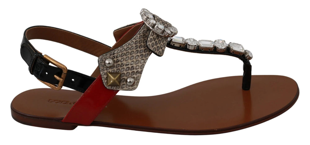 Dolce & Gabbana Leather Ayers Crystal Sandals Flip Flops Shoes - Sandals