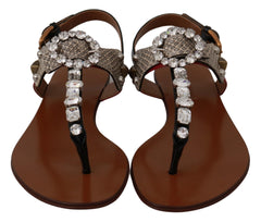 Dolce & Gabbana Leather Ayers Crystal Sandals Flip Flops Shoes - Sandals