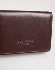 Dolce & Gabbana Leather Embossed Logo Trifold Men Card Holder Dark Brown - Card Cases