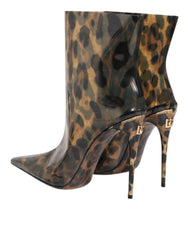 Dolce & Gabbana Leopard Print PVC Pointed Toe Boots Shoes - EU39/US8.5
